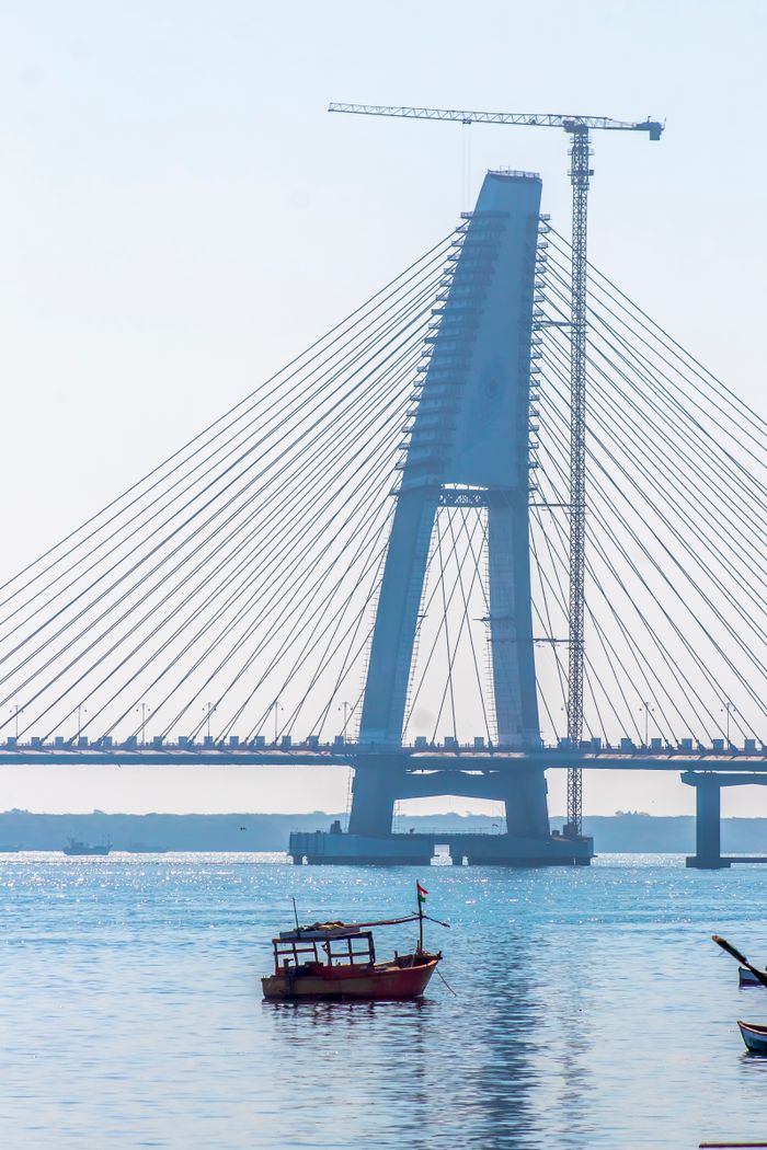Cable-stayed bridge under construction