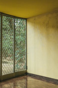 巴西圣保罗有一间黄色房间，带大窗户和木地板