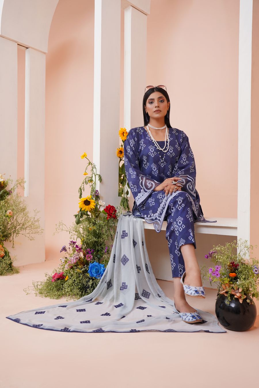 Navy Block-Print Set