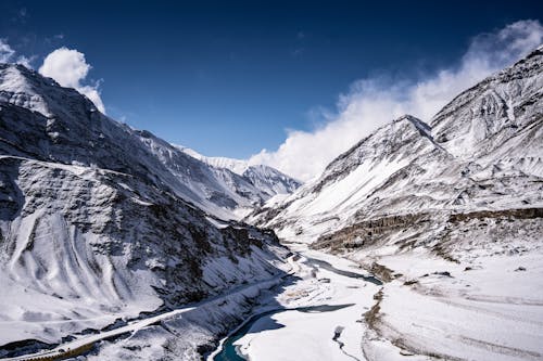 River in Valley in Mountains in Snow