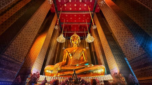 A Large Statue of Buddha Inside the Wat Kanlayanamit Temple in Bangkok, Thailand