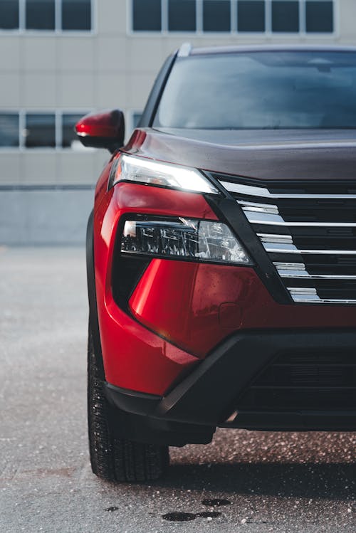 The front end of a red 2020 hyundai tucson