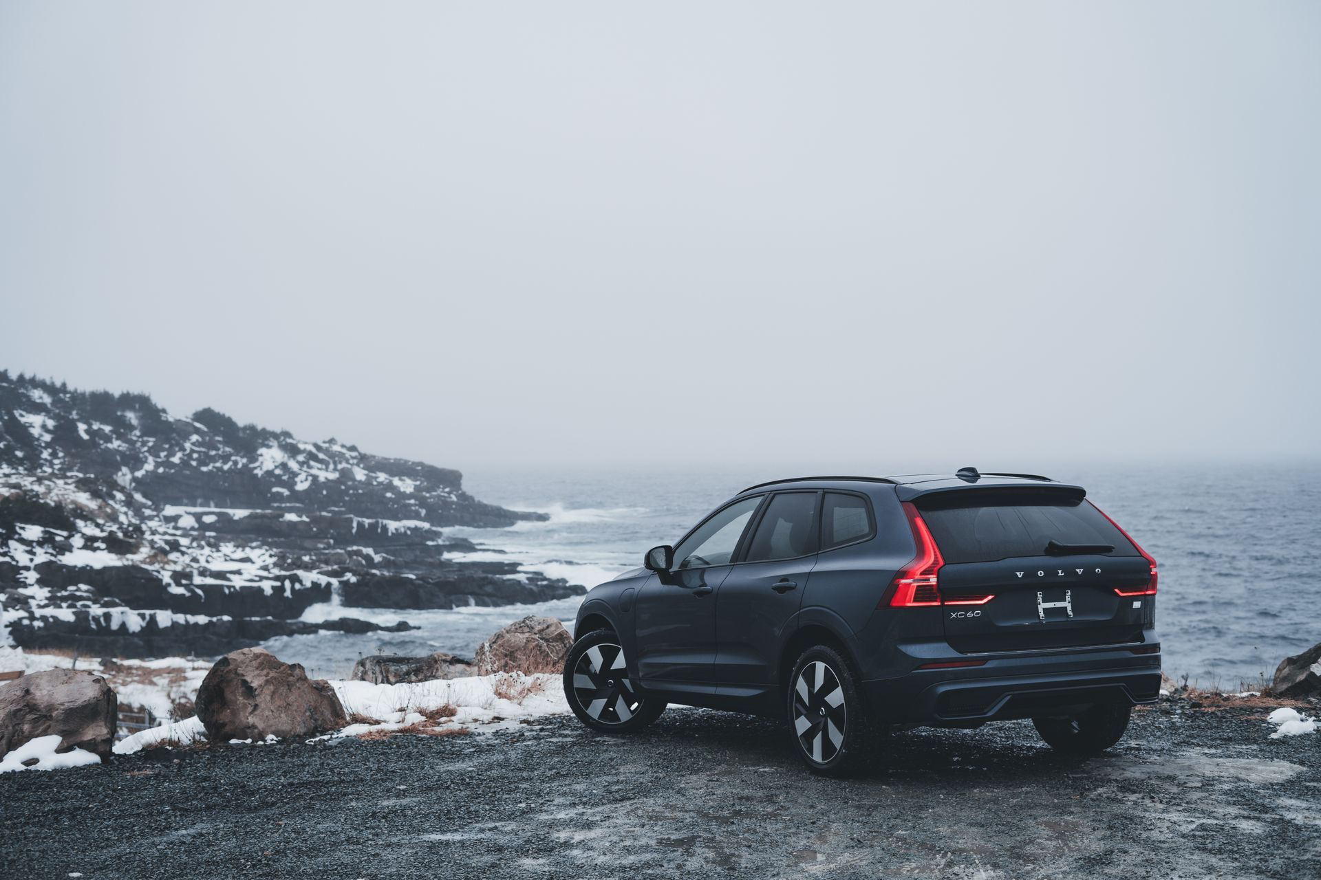 Gray Volvo XC60 on Sea Coast in Winter