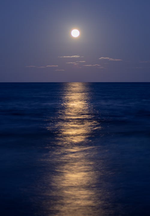Foto profissional grátis de horizonte, lua cheia, mar