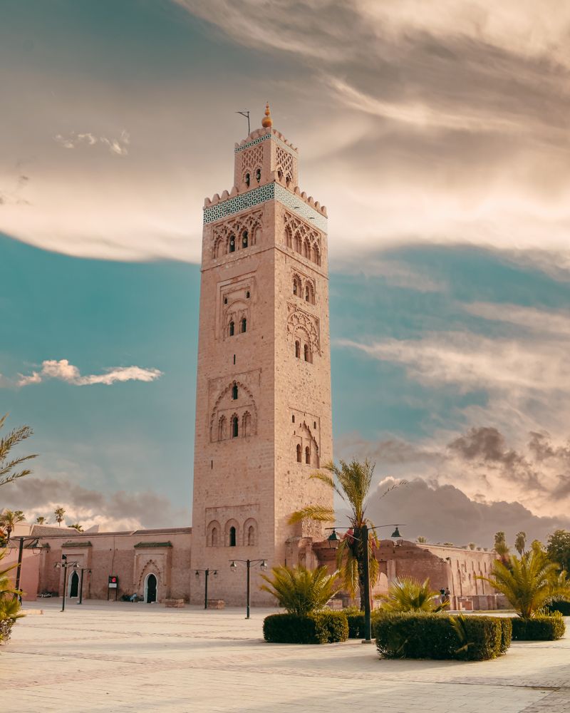 Koutoubia Mosque minaret at golden hour