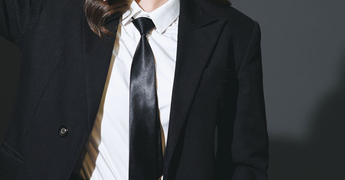 Woman wearing tailored tuxedo suit