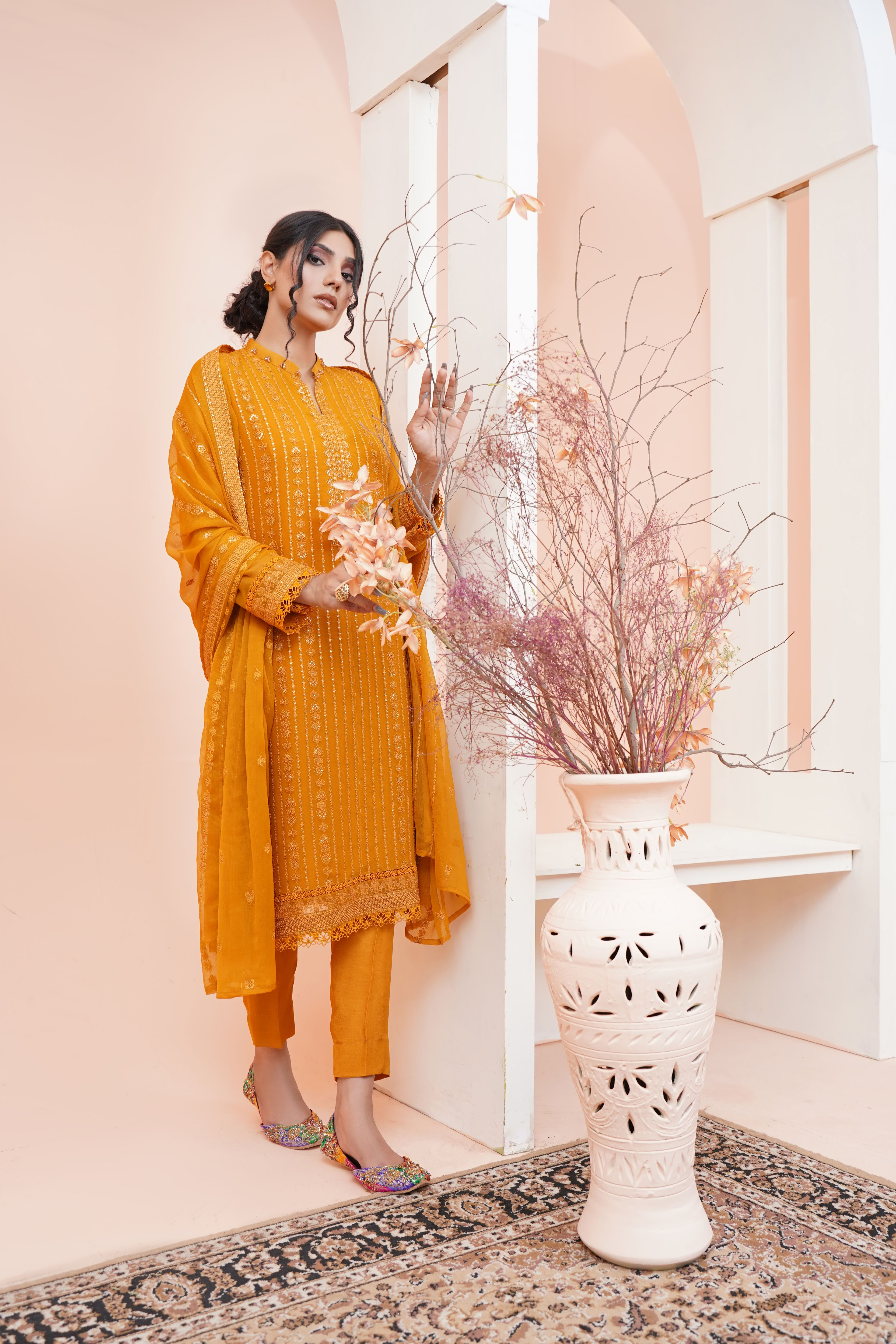 Hand Block-Print Mustard Kurti — Mustard