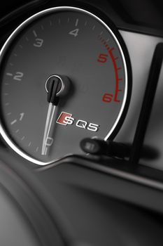 Modern SUV tachometer close-up showing high performance design. Ideal for automotive themes.