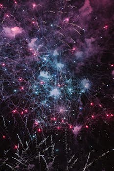 Colorful fireworks illuminate the night sky, creating a dazzling display of light and color.