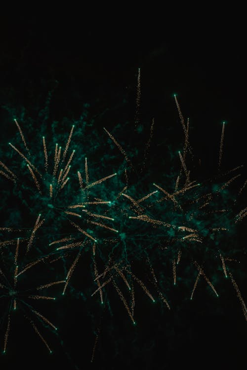 Fireworks in the dark with green lights