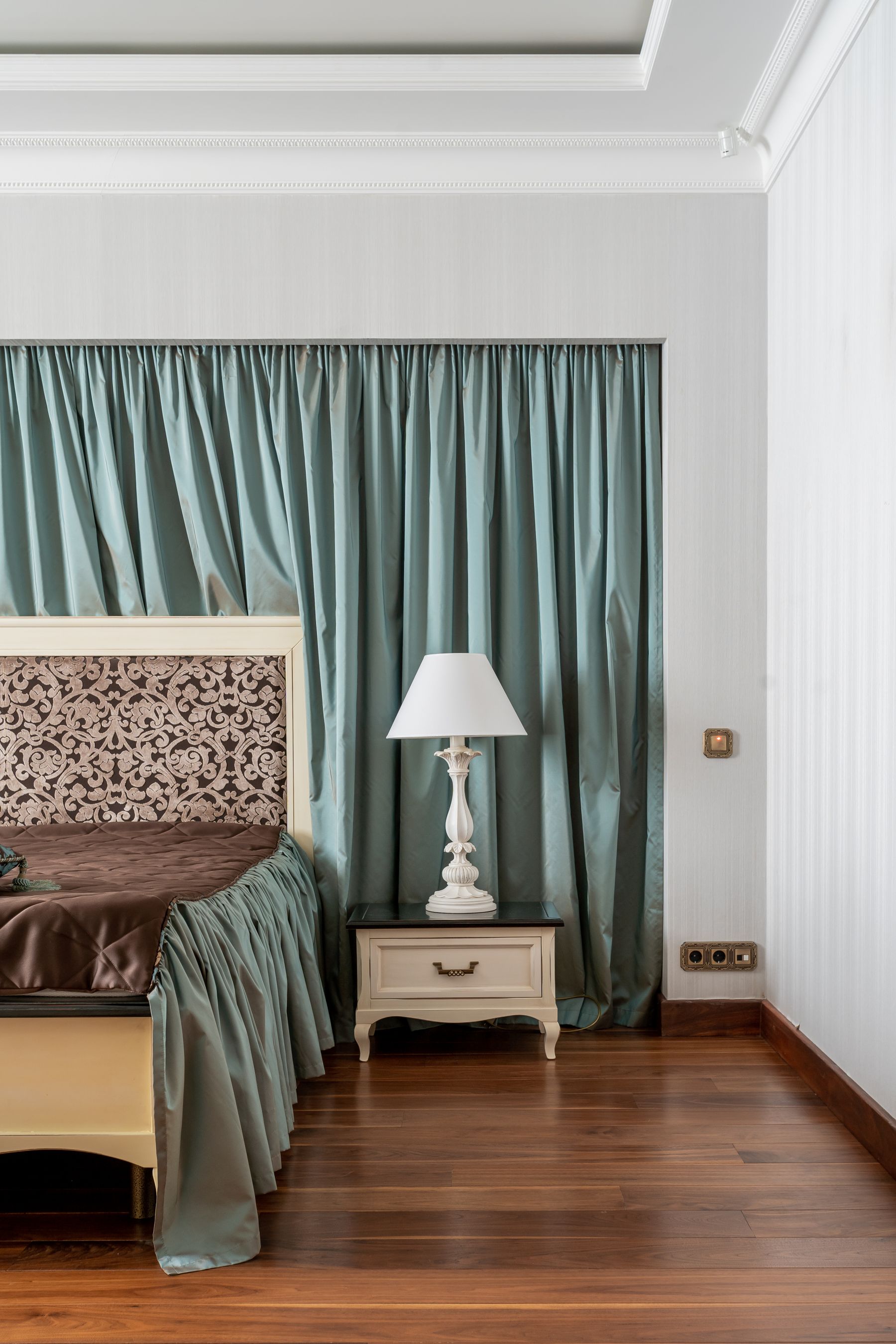 Elegant bedroom with luxury curtains