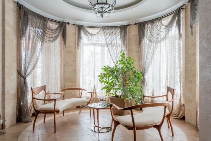 Sitting area with sheer curtains
