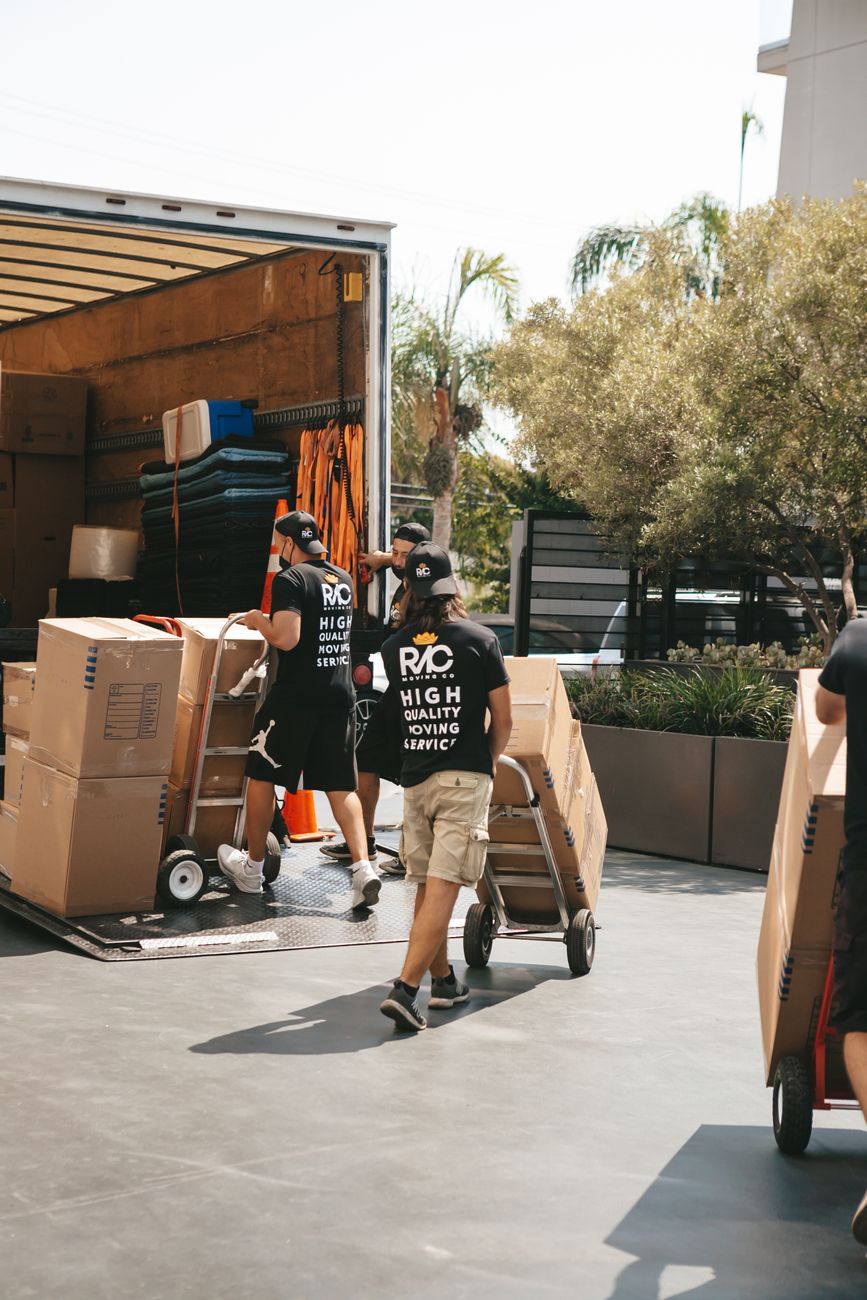 Professional packers and movers loading boxes
