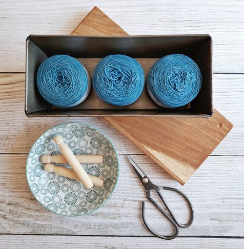 Free Three Blue Yarn Threads Stock Photo