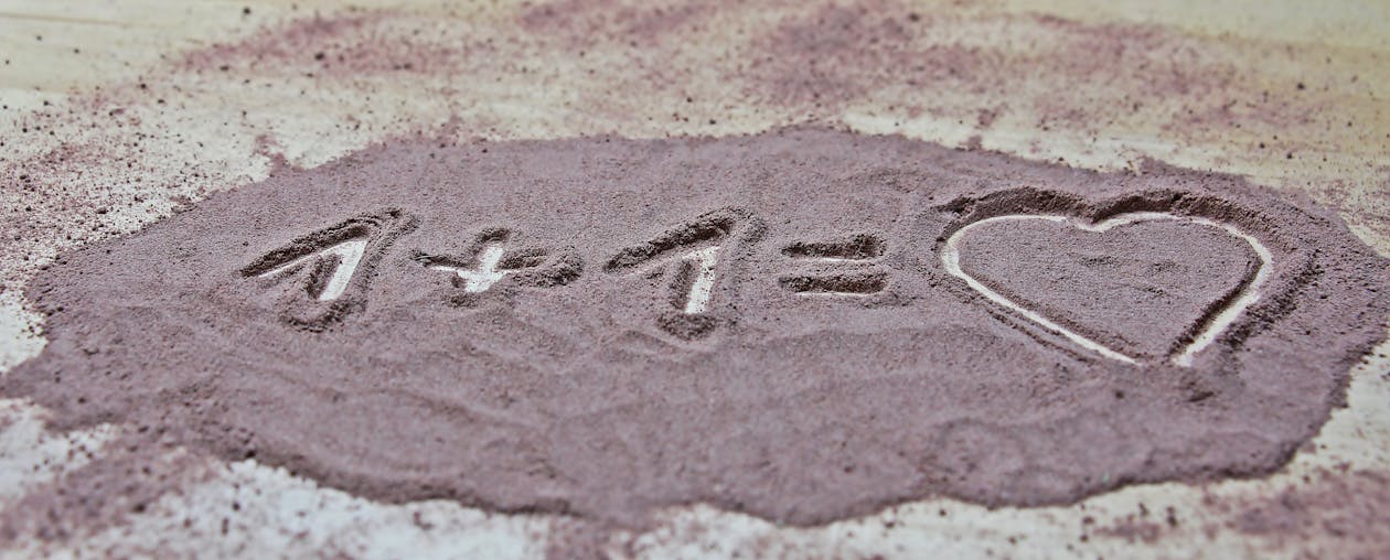 Free 1 + 1 = Heart in Sand Stock Photo