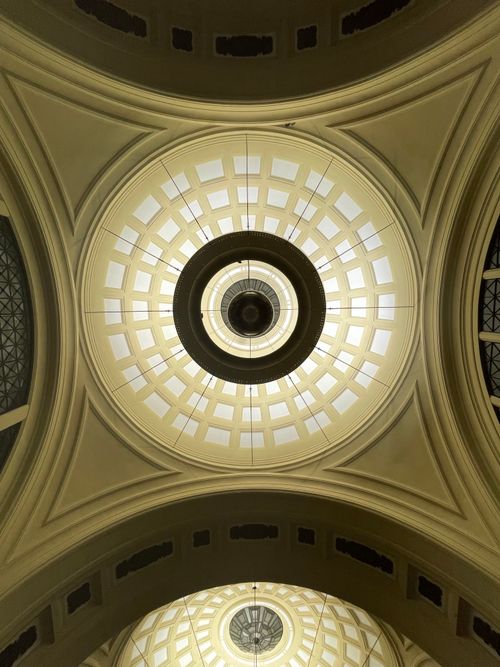 Free A detailed view of the intricate dome ceiling at Estación de Francia in Barcelona. Stock Photo