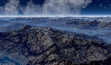 在壮丽的天空下，广阔而雾气缭绕的山脉呈现出令人惊叹的景色