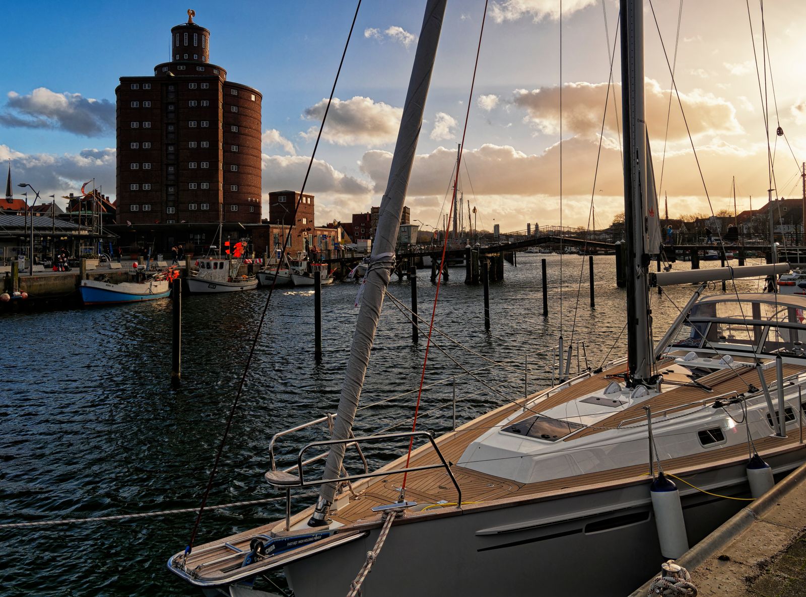 Yachts and businesses around a city marina