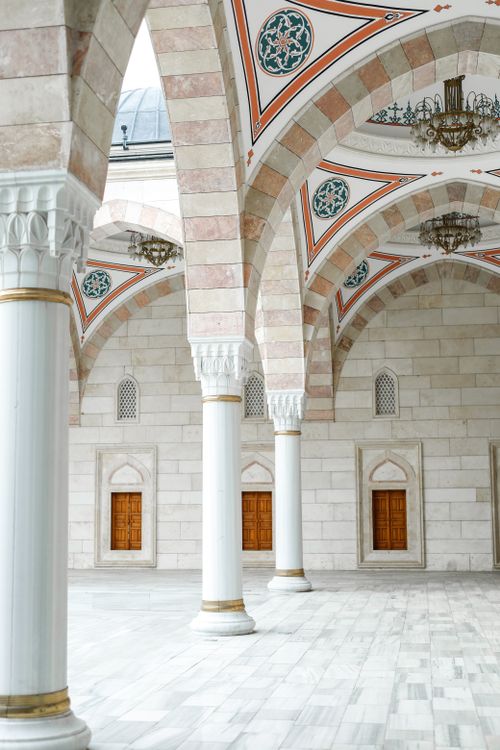 Free Beautiful view of the Suleymaniye Mosque courtyard showcasing Ottoman architecture and design. Stock Photo