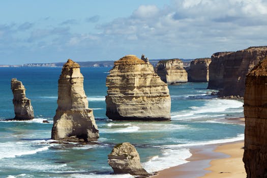Breathtaking coastal view of the Twelve Apostles limestone stacks in Victoria, Australia.