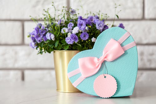 Free Pink and Teal Heart Box Stock Photo