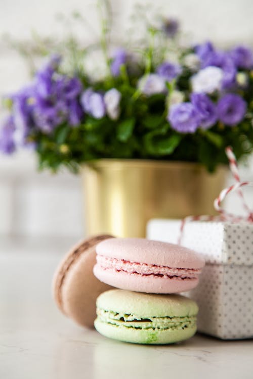 Macaroons Ao Lado Da Caixa De Presente