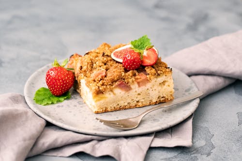 Free Strawberries Topped Cake in Plate Stock Photo