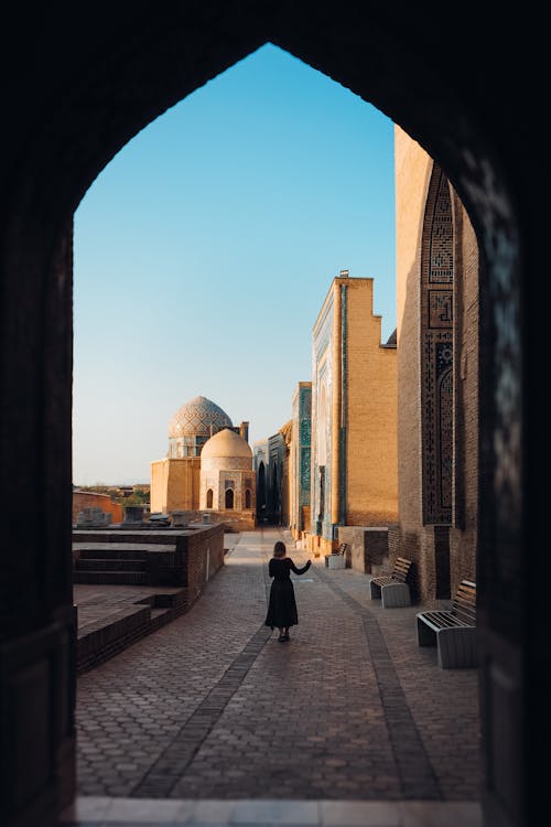 Woman Standing near Mosque in Samarkand