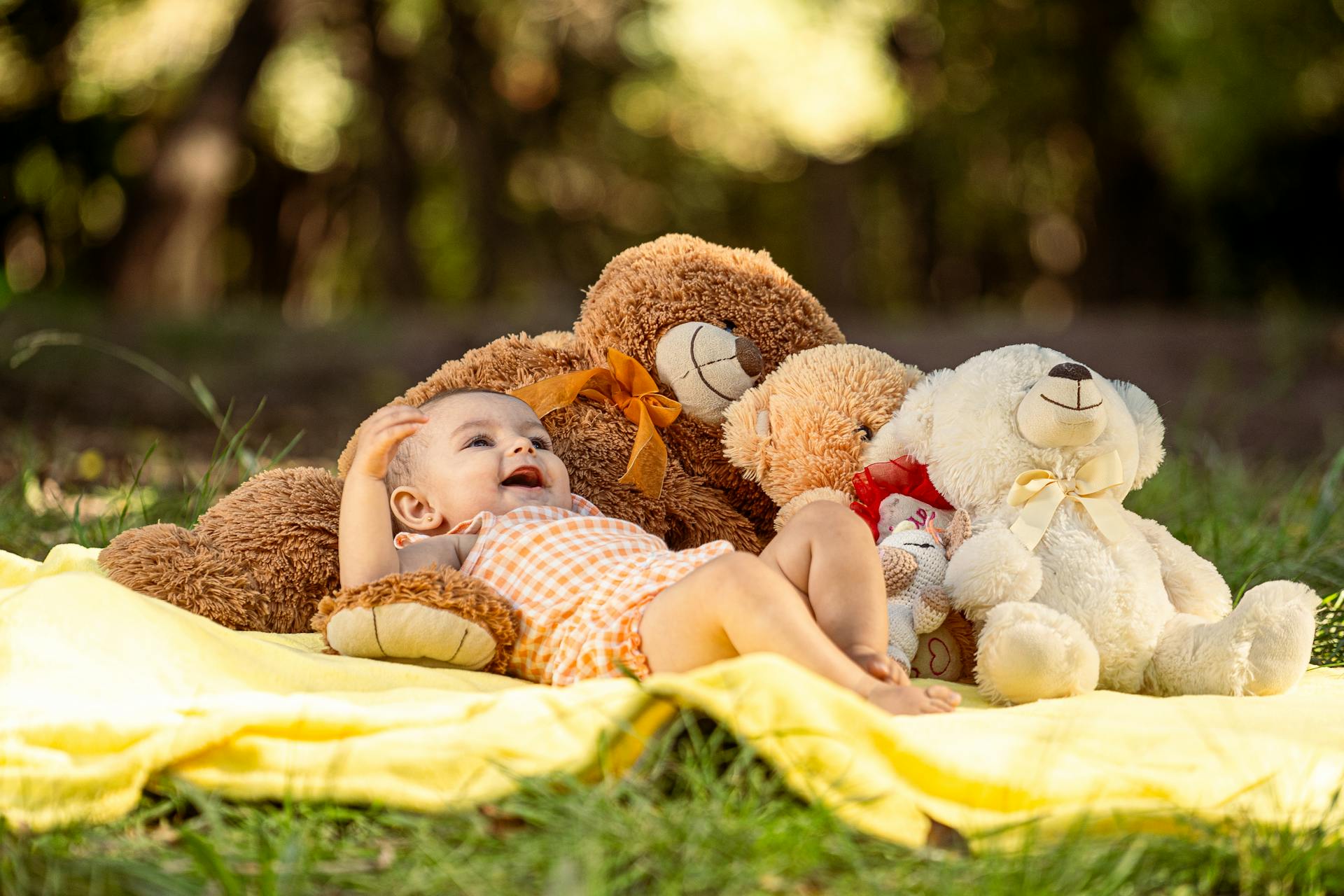 Newborn and Teddies on Blanket