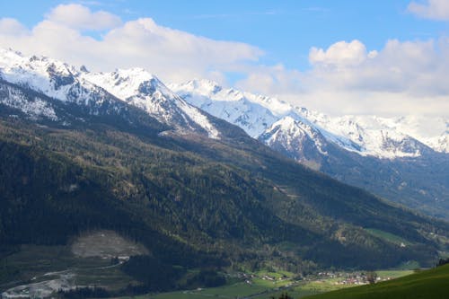 A view of the mountains and valleys from a hilltop