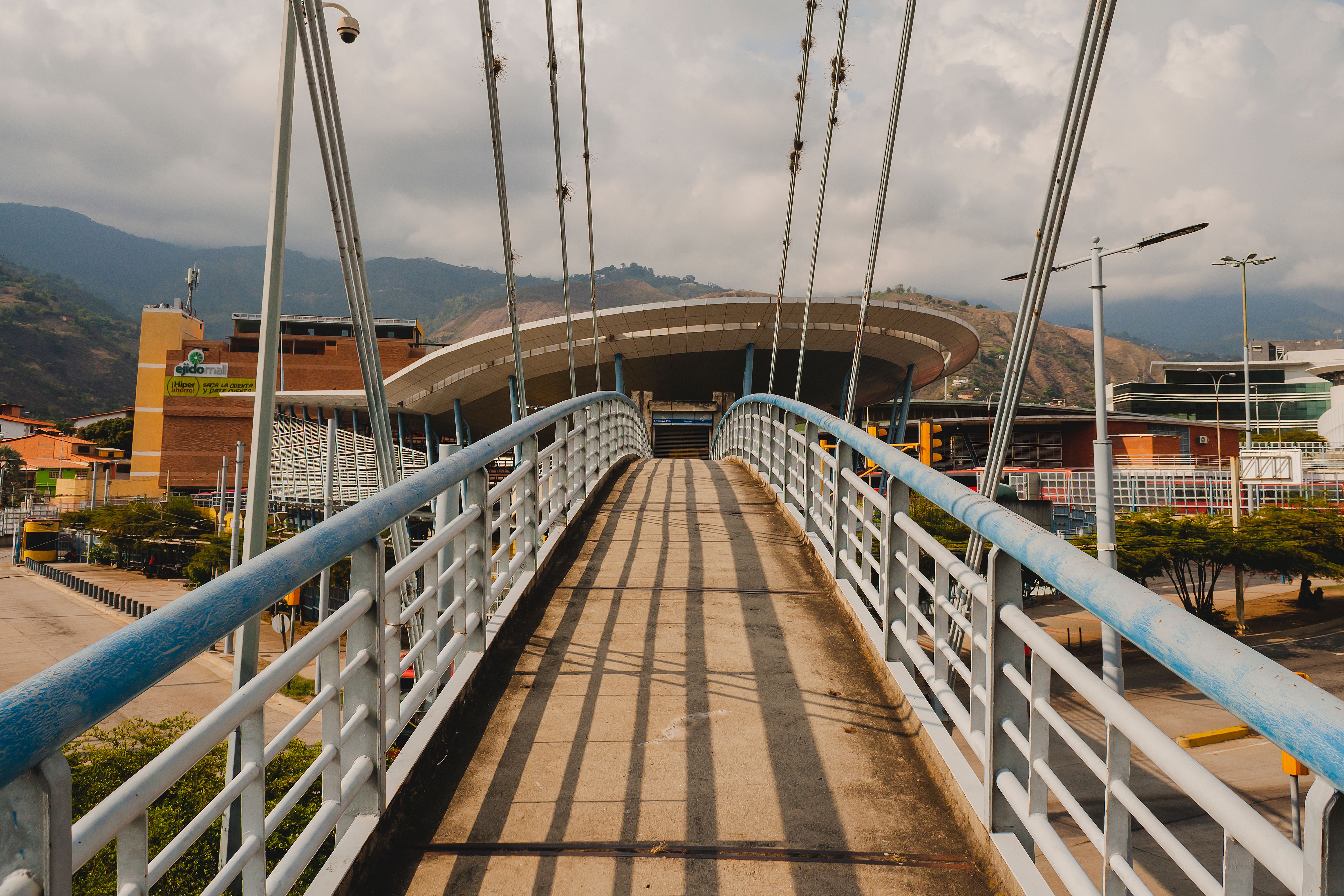 Modern Footbridge with Blue Railing · Free Stock Photo