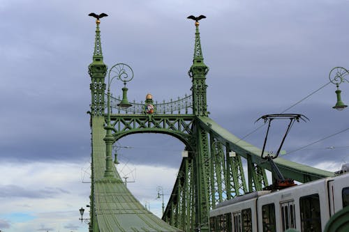Tram on Liberty Bridge in Budapest