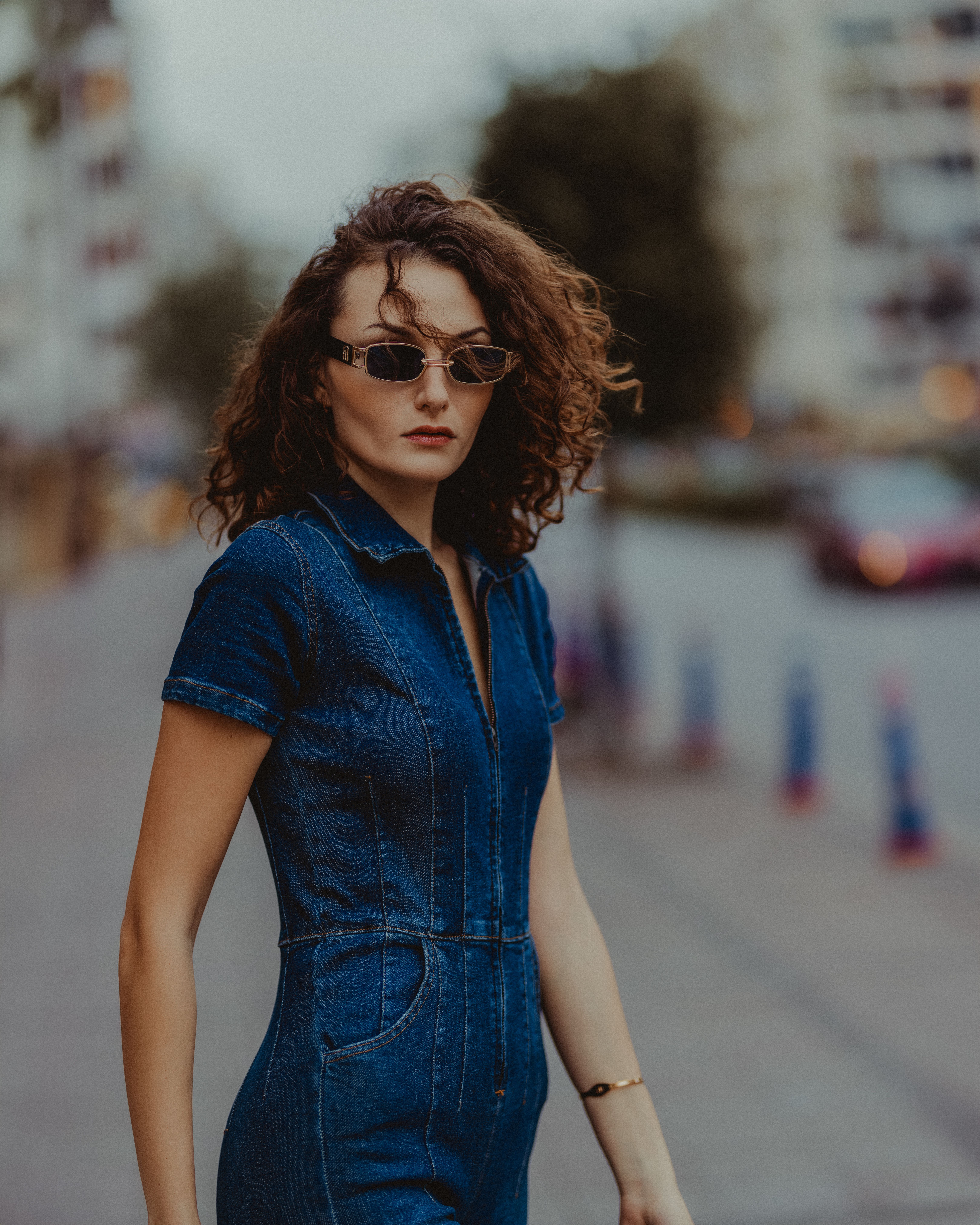 Denim Short-Sleeve Jumpsuit