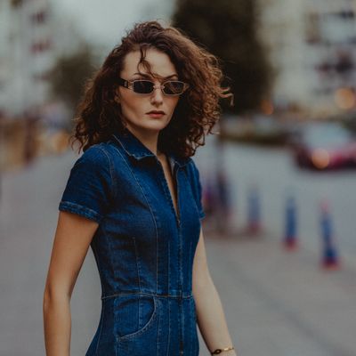 Denim Short-Sleeve Jumpsuit