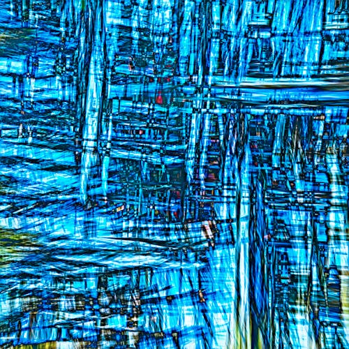 Abstract blue painting with many lines and shapes