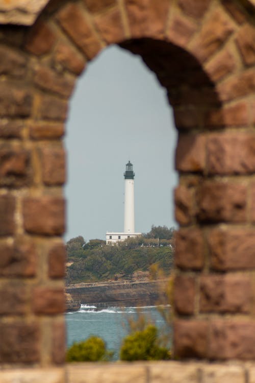 A view of a lighthouse through a window