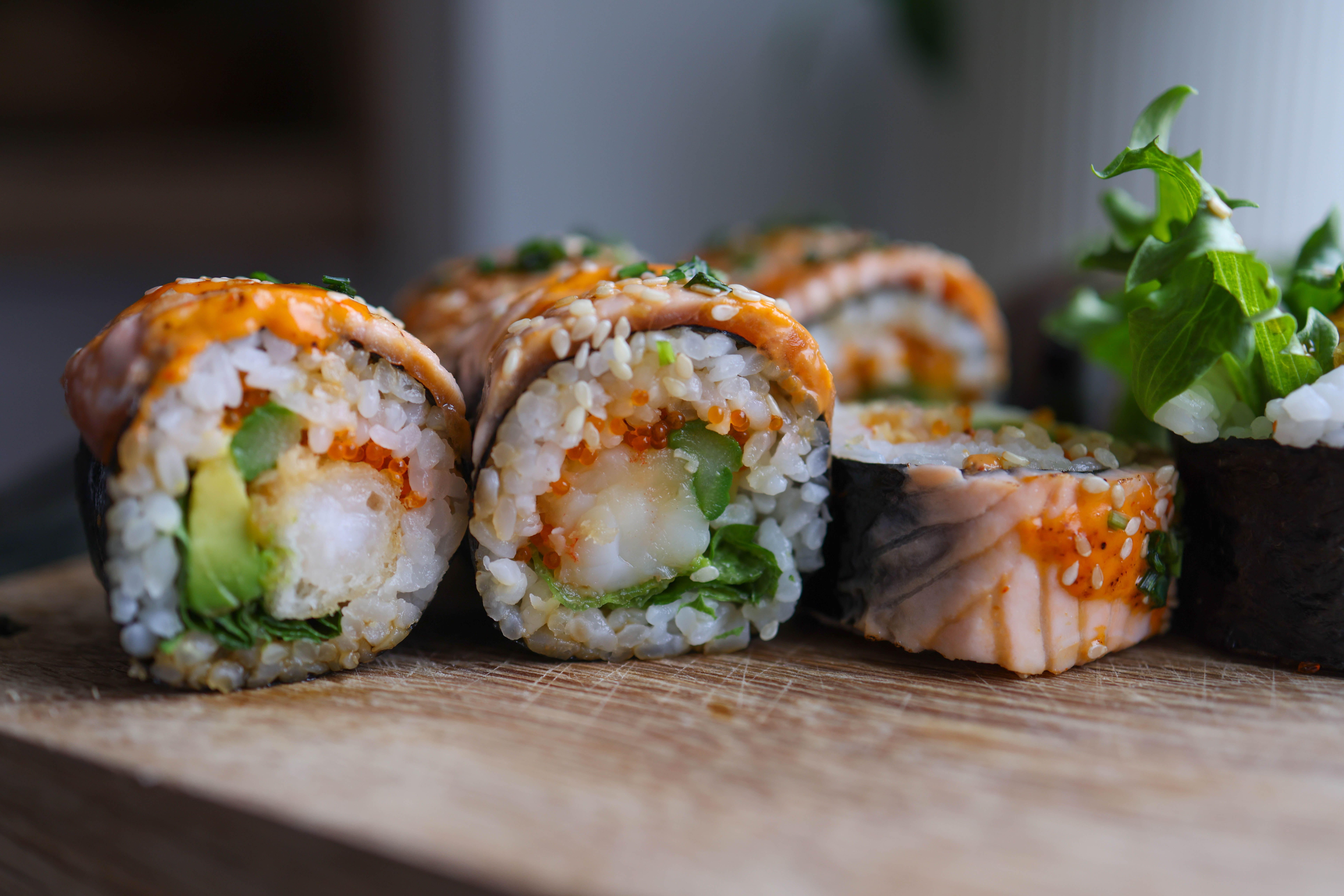 Ginger-Scallion Sushi with Charred Asparagus