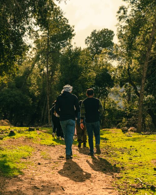 Group of men walking together on a nature trail — The Solid Man retreat