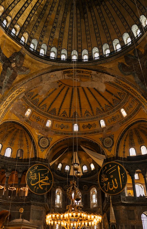 The interior of a church with a large dome