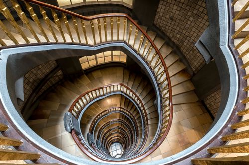 Free Captivating aerial view of a spiral staircase with elegant railings in Hamburg. Stock Photo