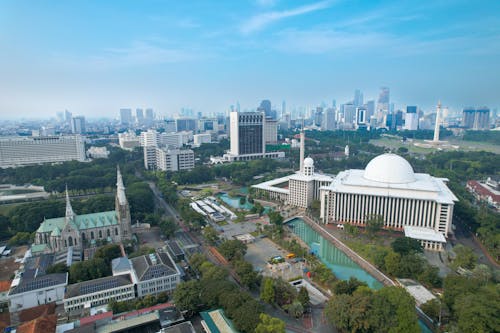 the istiqlal mosque and the cathedral church are lined up at Katedral Street, Center of Jakarta