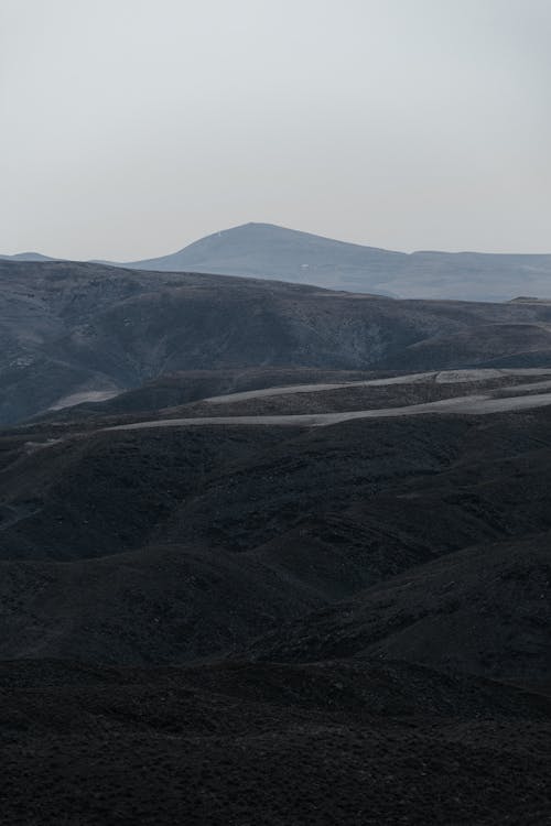 A black and white photo of a mountain range