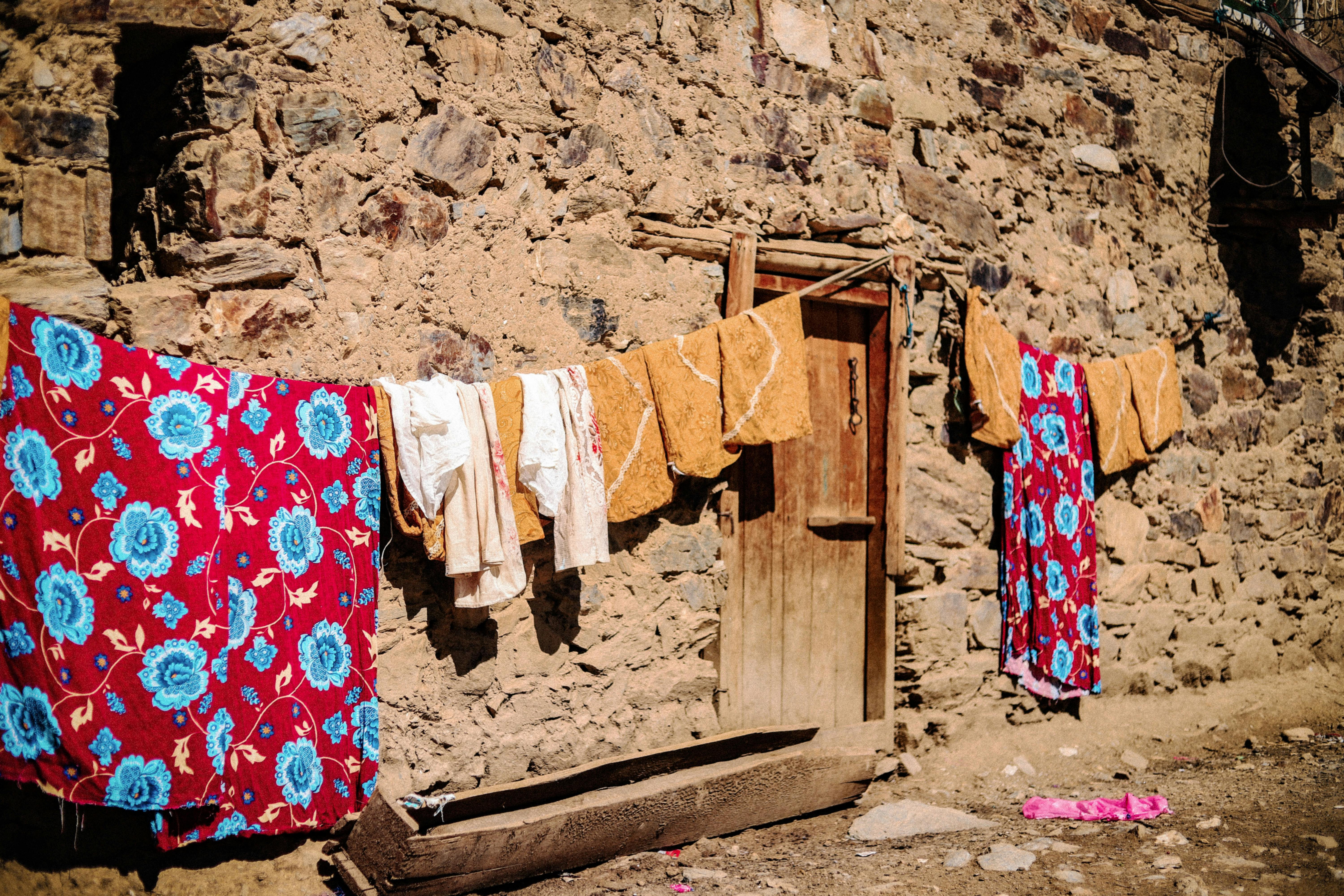 laundry hanging on a street