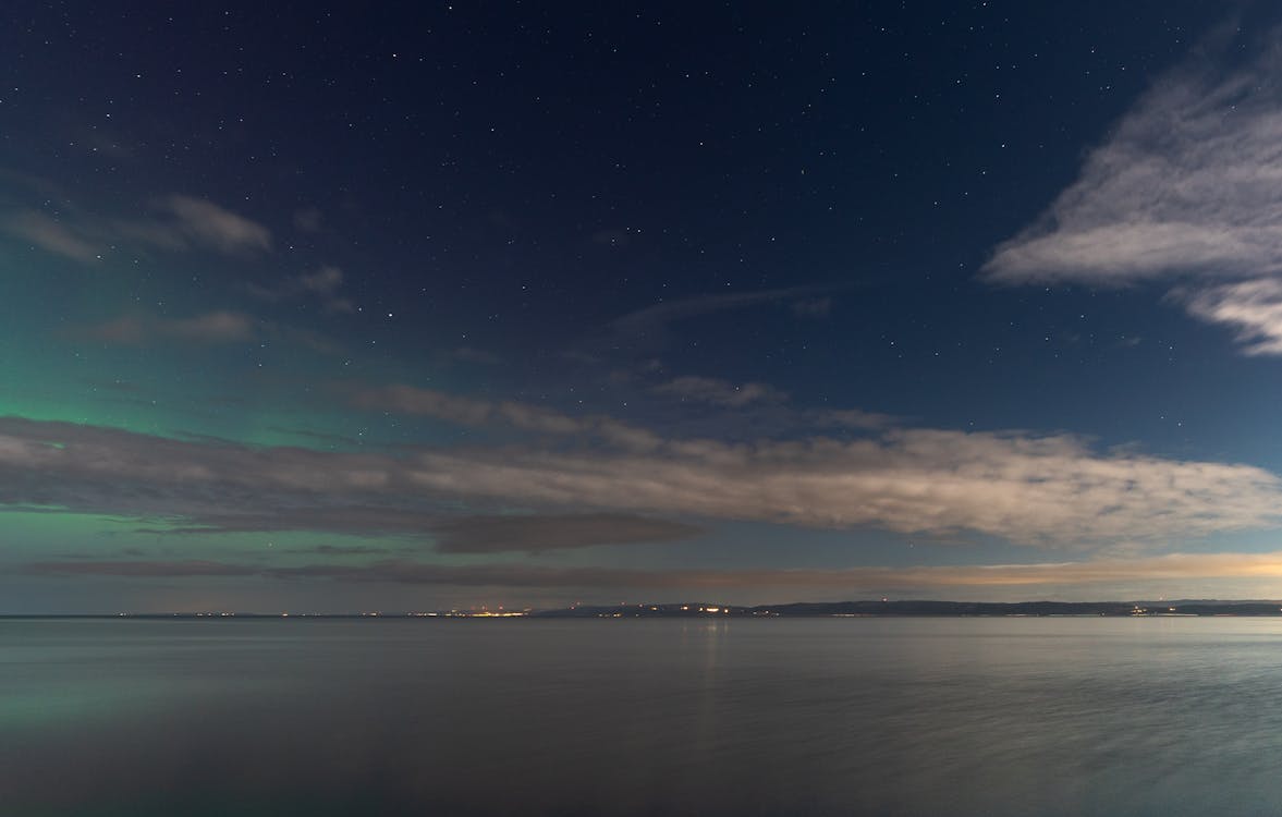 The aurora bore is seen over the water