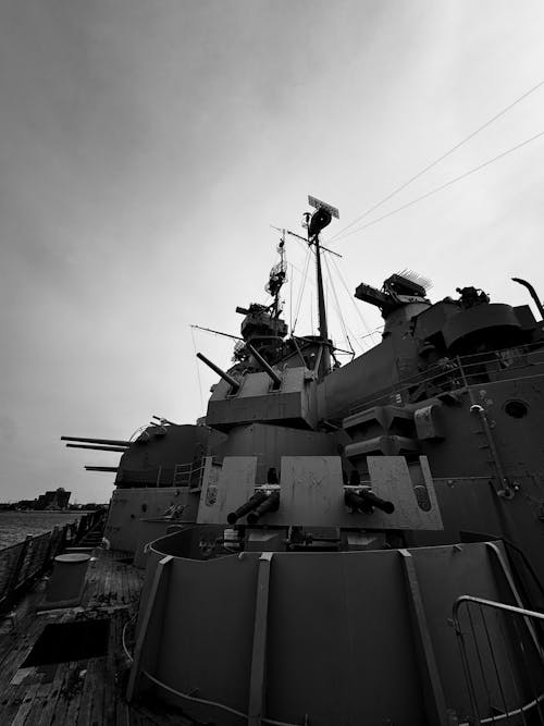 Black and white photo of a battleship