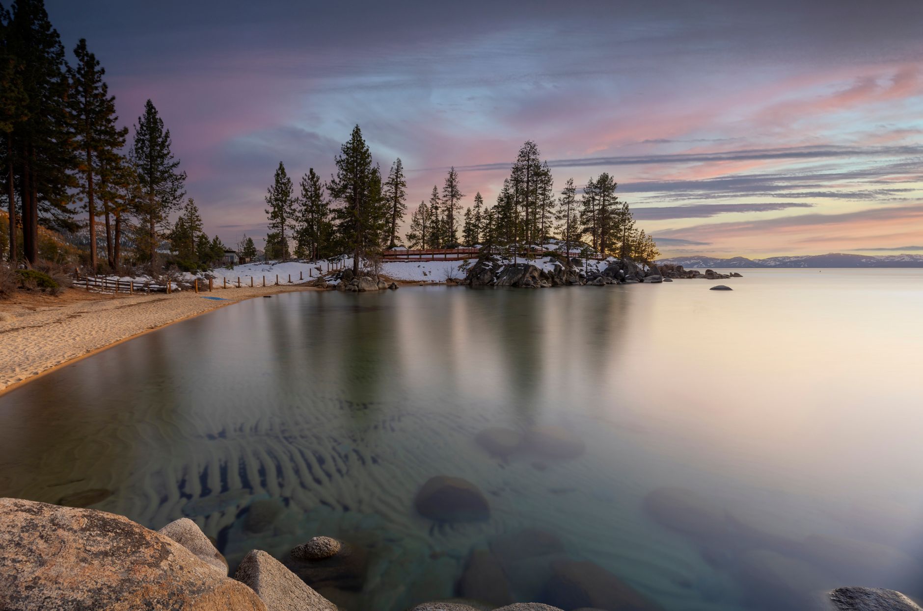 Sand Harbor's turquoise water and granite boulders on Lake Tahoe