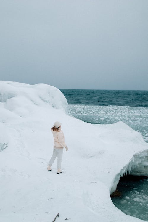 Woman at frozen Baikal Lake