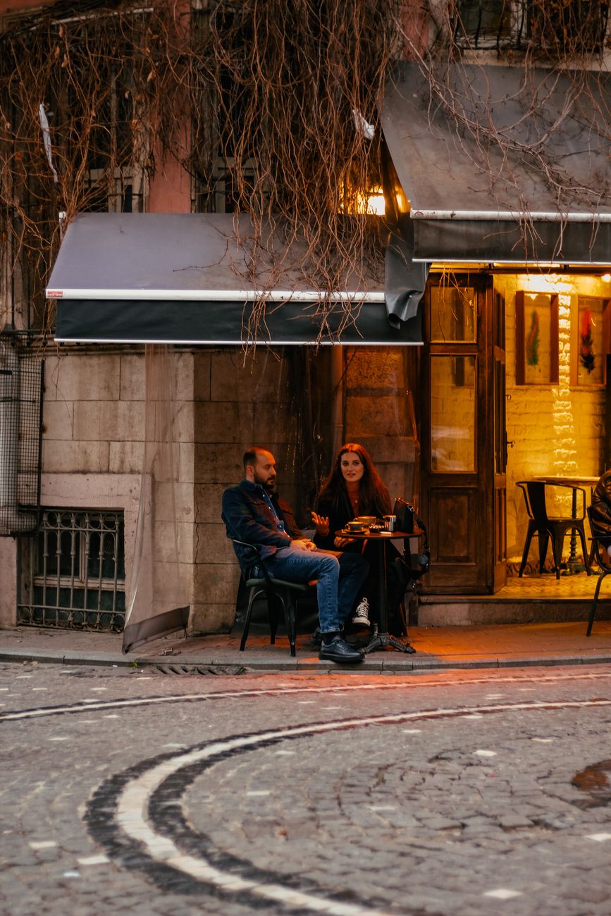 Couple on a first date in person