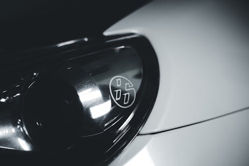 A close up of a car's headlight