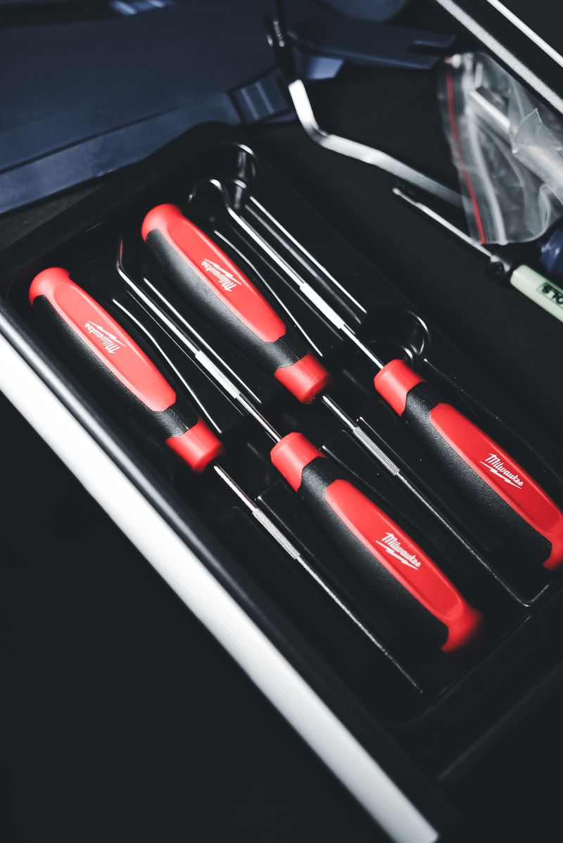 Screwdriver set organized in a storage box